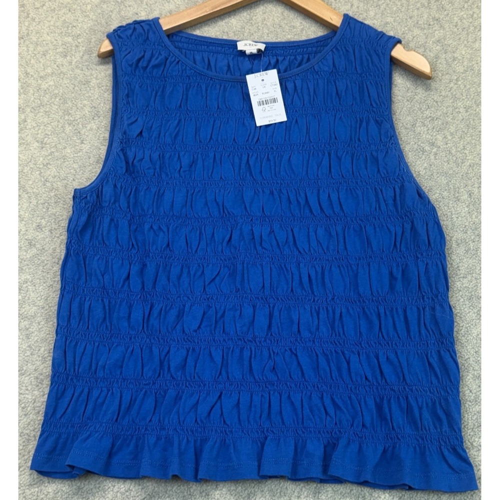 J. Crew Womens Smocked Tank Top Blue Cotton Round Neck Modern Look Slim Fit XL